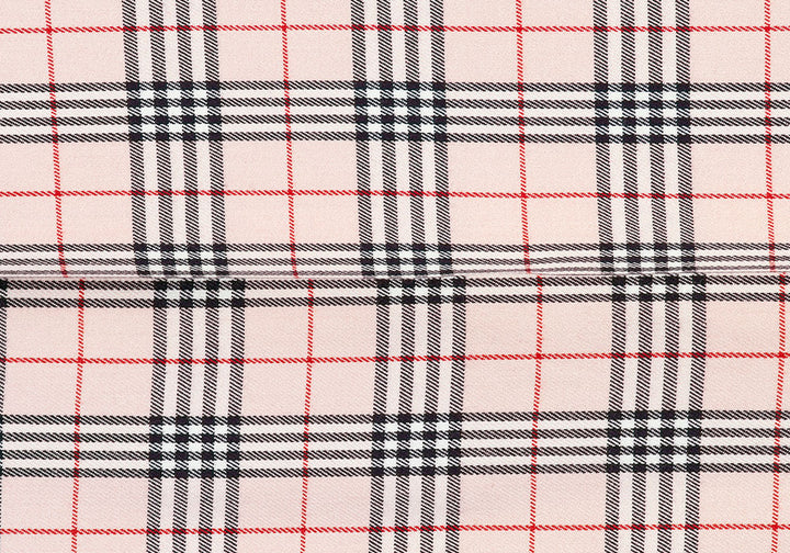 Brushed Baby Pink Plaid Stretch Polyester Twill Suiting (Made in Italy)