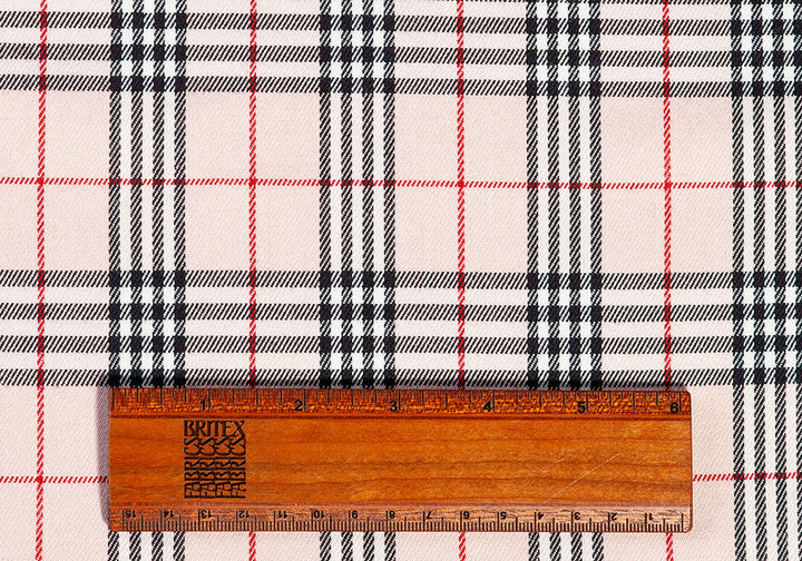Brushed Baby Pink Plaid Stretch Polyester Twill Suiting (Made in Italy)