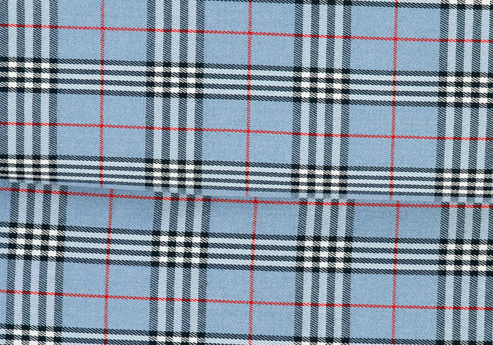 Brushed Powder Blue Plaid Stretch Polyester Twill Suiting (Made in Italy)