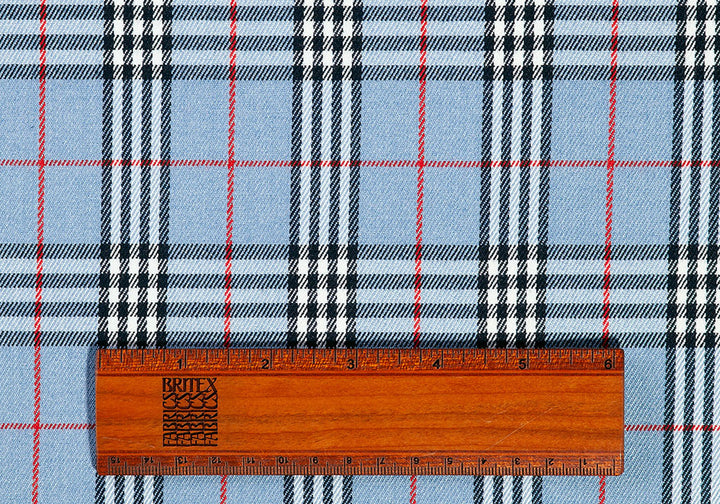 Brushed Powder Blue Plaid Stretch Polyester Twill Suiting (Made in Italy)