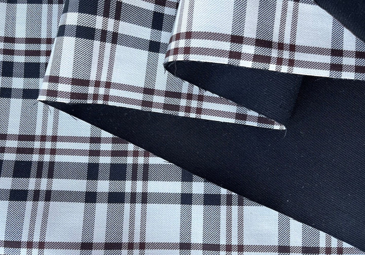 Handsome  Redwood, Black & Natural Plaid Water-Resistant Polyester Blend Coating (Made in Italy)