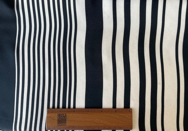 Black & Cream Fluctuating Stripes Polyester Georgette (Made in Italy)