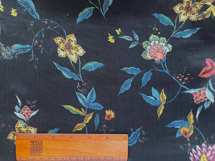 Semi-Sheer Scattered Day Lilies Crinkled Polyester Chiffon (Made in Italy)