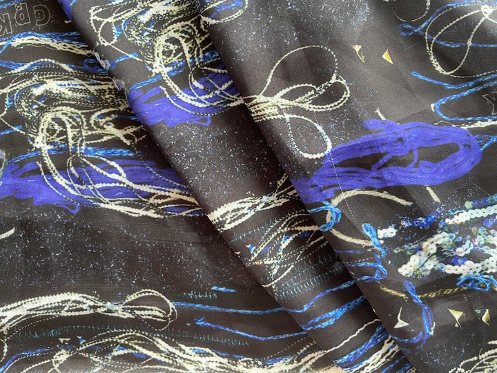 Trompe L'œil Embellishments Polyester Crepe de Chine (Made in Italy)