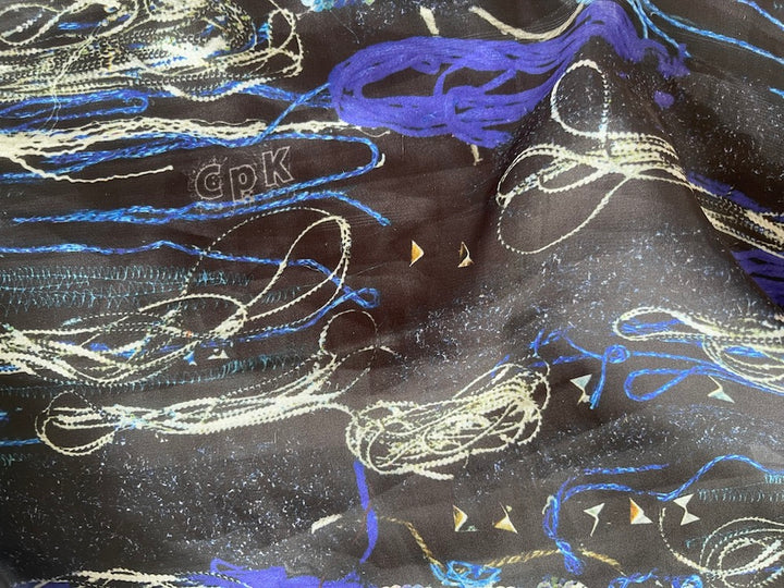 Trompe L'œil Embellishments Polyester Crepe de Chine (Made in Italy)