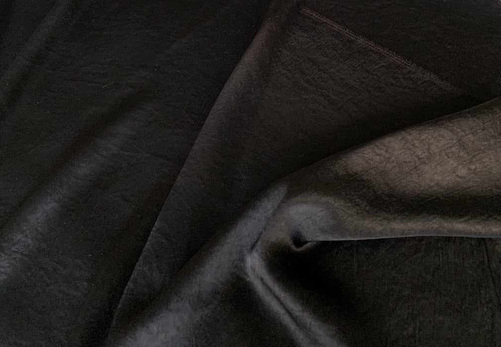 Black Double-Sided Crinkled Washed Polyester Satin