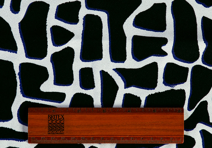 Puzzling Brilliant Blue & Black Geometric Viscose Georgette (Made in Italy)