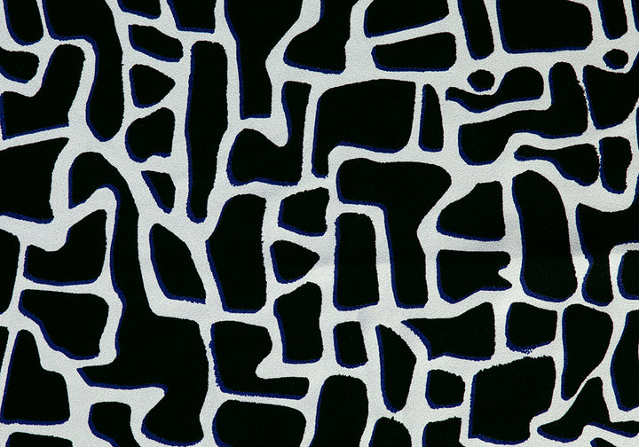 Puzzling Brilliant Blue & Black Geometric Viscose Georgette (Made in Italy)
