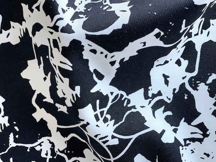 54" Panel - Organically Graphic Black & White Stretch Viscose Twill (Made in Italy)