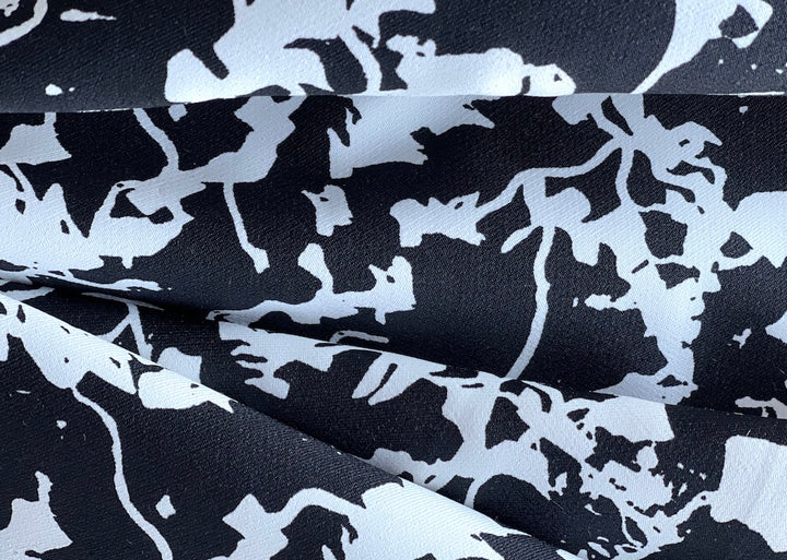 54" Panel - Organically Graphic Black & White Stretch Viscose Twill (Made in Italy)
