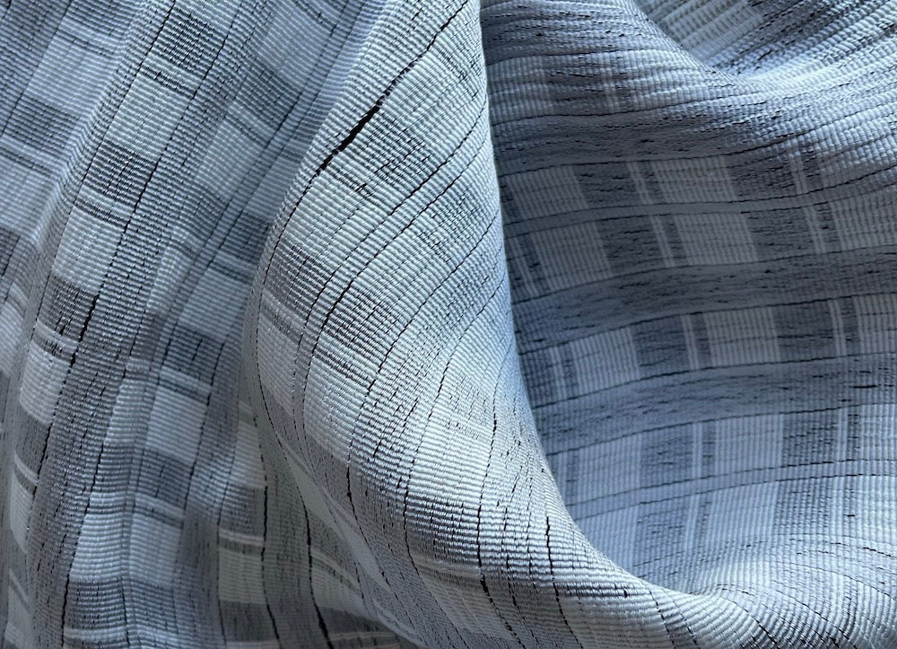 rayon fabric, Subtly Checked Pearl Gray & Ivory Stretch Viscose
