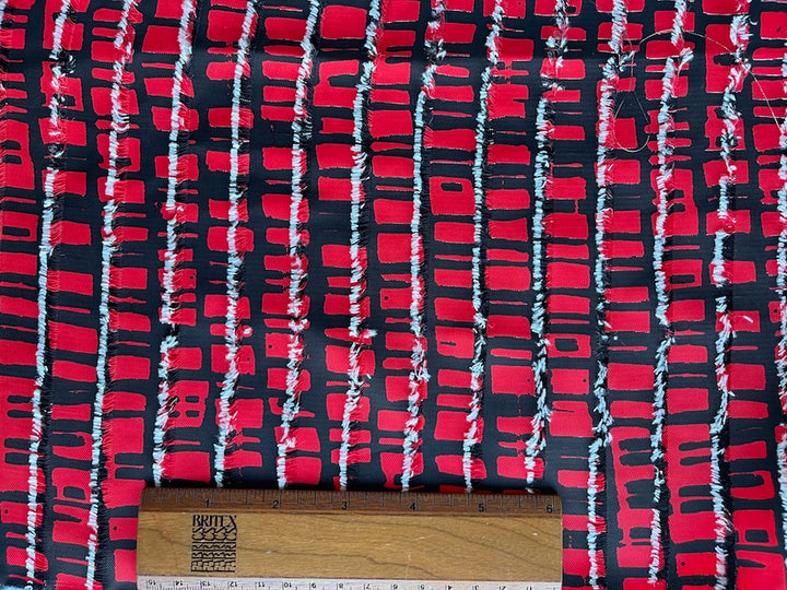 Sassy Fringed Red, White & Black Viscose Crepe (Made in Italy)