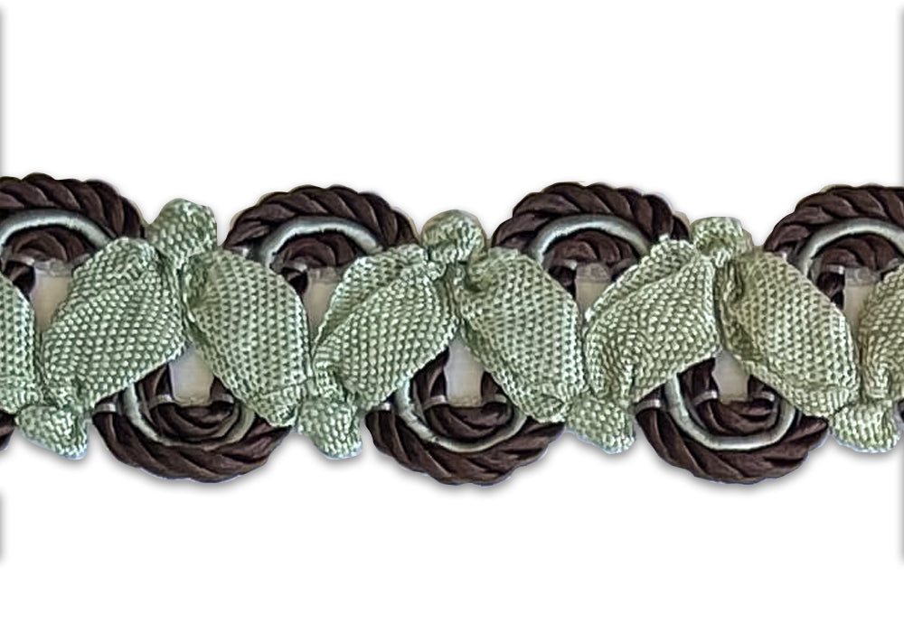 3/4" Chocolate & Mint Open/Weave Braided Trim (Made in USA)