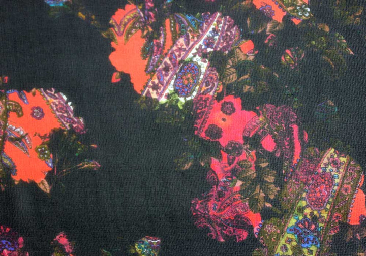 Jeweled Translucent Paisley Floral Silk Chiffon