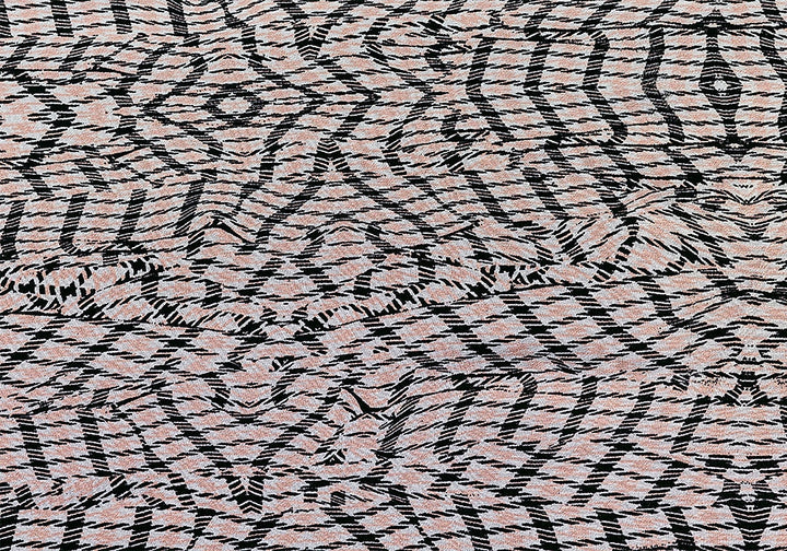 Blush Peach & Black Crumpled Plaid Stripes Silk Chiffon (Made in Italy)