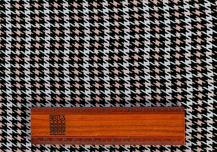 Blush Peach & Black Houndstooth Silk Chiffon (Made in Italy)