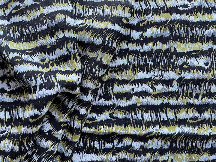 Ochre Variegated Feathery Striped Silk Crepe  (Made in Italy)