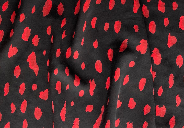 Cherry Red Organically-Shaped Dots Silk Georgette (Made in Italy)