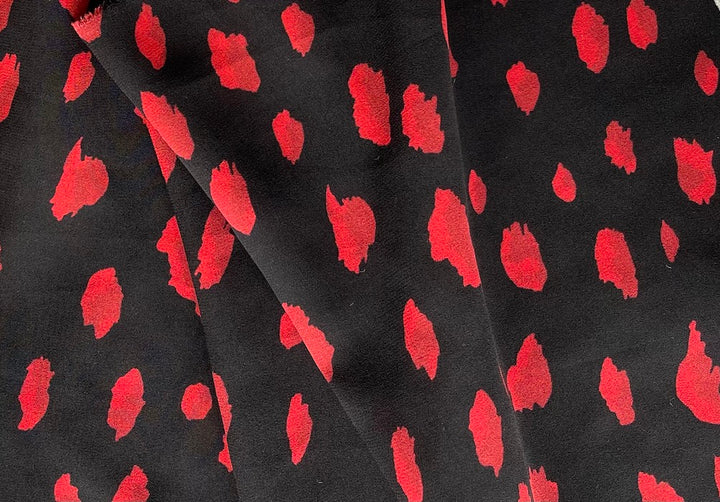 Cherry Red Organically-Shaped Dots Silk Georgette (Made in Italy)