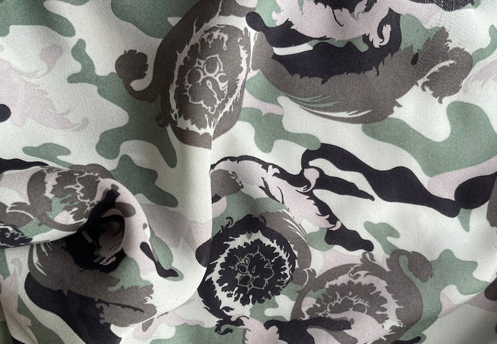 Versace Versatile Seaweed Green Camo Silk Crepe (Made in Italy)