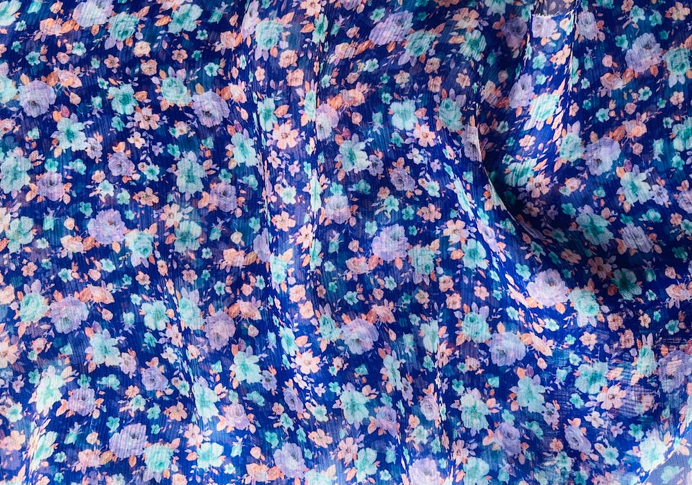 NEW! 100% Silk Chiffon Pucci Inspired Fabric Pink Blue Floral By The Yard