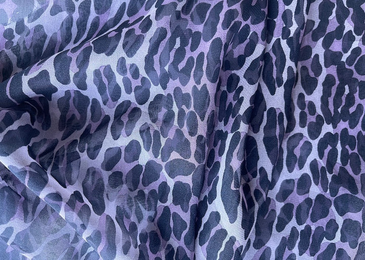 Semi-Sheer Amusing Royal Purple Leopard Silk Chiffon