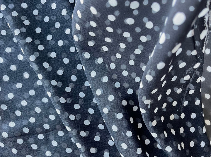 Semi-Sheer Fashionable Black & White Dotted Silk Chiffon (Made in Italy)