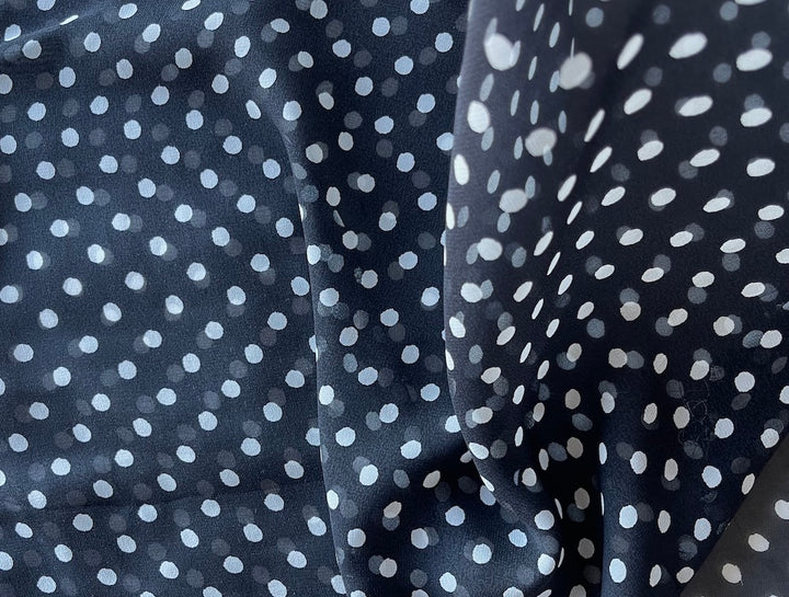 Semi-Sheer Fashionable Black & White Dotted Silk Chiffon (Made in Italy)