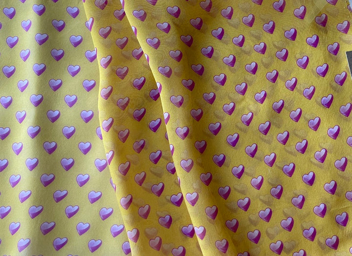 Tuscan Sun Silent Conversational Hearts Silk Chiffon (Made in Italy)