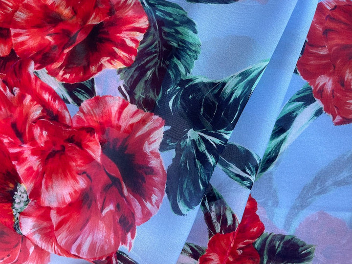 Ungaro Wind-Swept Crimson Poppies Silk Chiffon (Made in Italy)