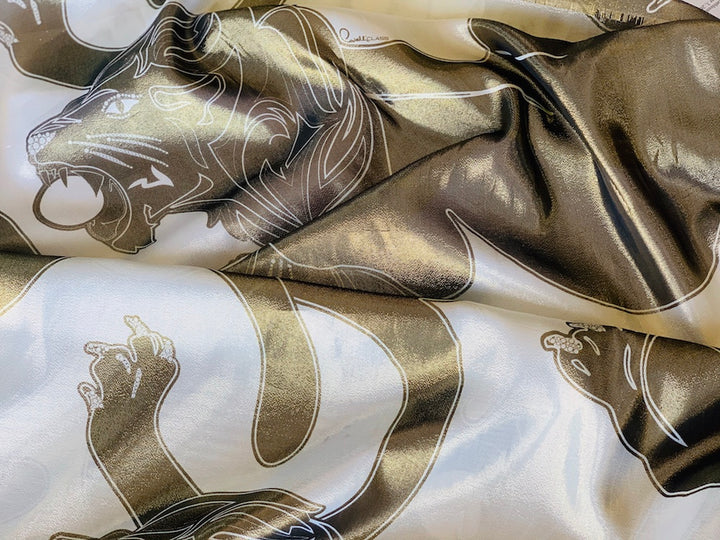 Stunning Signature "Cavalli Class" Bronze Lions  Silk & Lurex Lamé Georgette (Made in Italy)