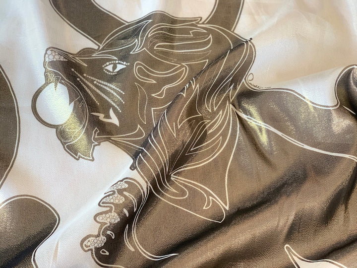 Stunning Signature "Cavalli Class" Bronze Lions  Silk & Lurex Lamé Georgette (Made in Italy)