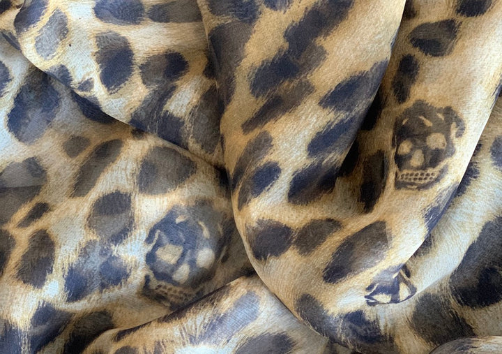 58" Panel - Alexander McQueen Skulls & Leopard Spots Silk Chiffon  (Made in Italy)