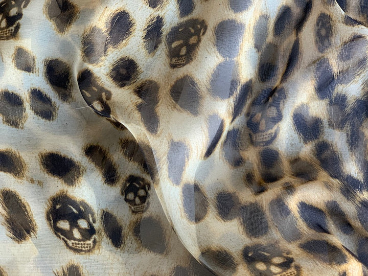 58" Panel - Alexander McQueen Skulls & Leopard Spots Silk Chiffon  (Made in Italy)