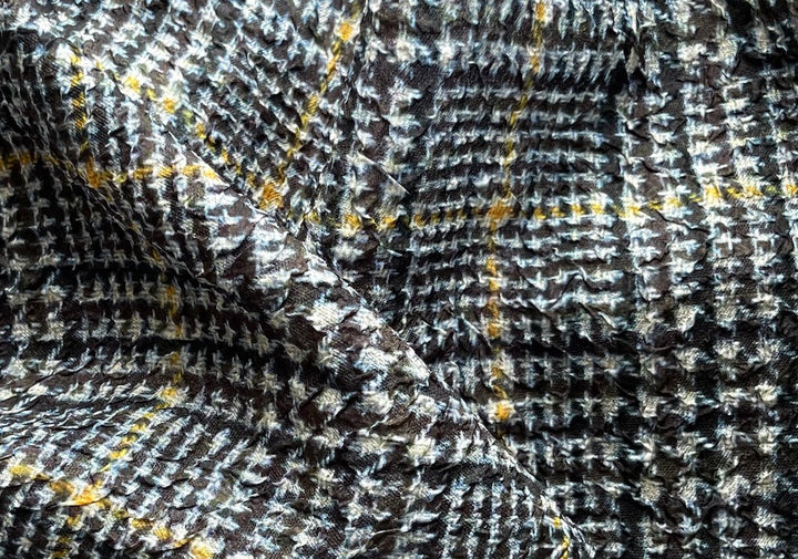 Designer Storm Cloud Glen Plaid Crinkled Silk (Made in Italy)