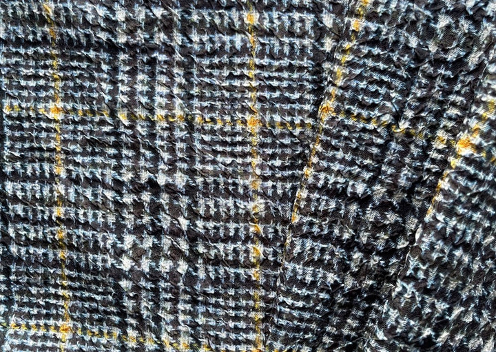 Designer Storm Cloud Glen Plaid Crinkled Silk (Made in Italy)