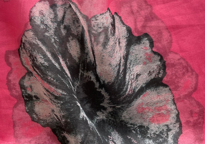 Semi-Sheer Pearl Grey Cosmos Fleurs Silk Organza  (Made in Italy)