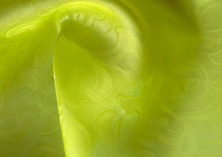 Sheer Shockingly Elegant Chartreuse Jacquard Silk Organza (Made in Italy)