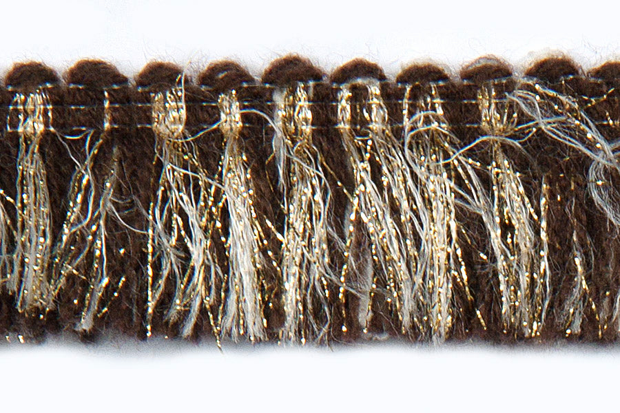 1" Chocolate & Gold Metallic Fringed Trim