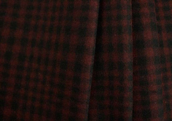 Designer Black & Red Checked Wool Melton Coating (Made in Italy)