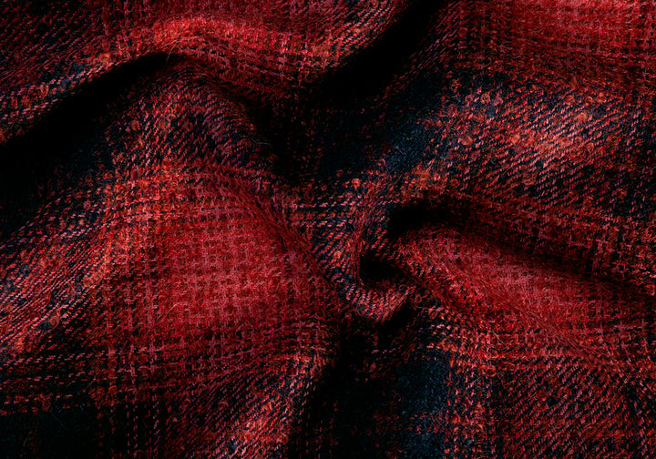 Navy & Salmon Plaid Mohair & Wool Coating (Made in Italy)