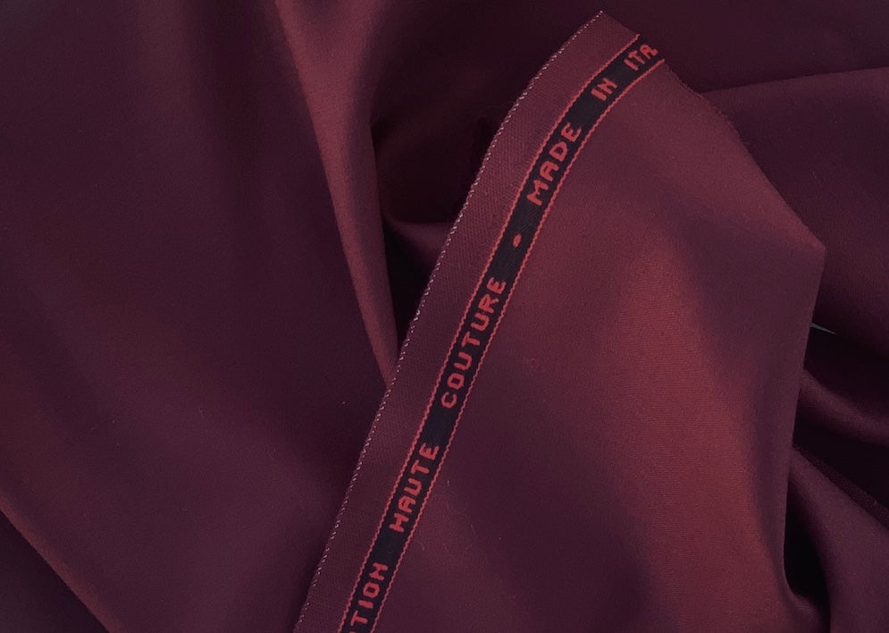 Deep Wine Selvedged Stretch Wool Twill Suiting (Made in Italy)