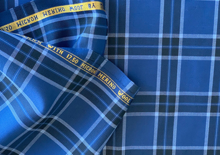 Selvedged Fine & Dandy Blue Skys Plaid Wool Blend Suiting