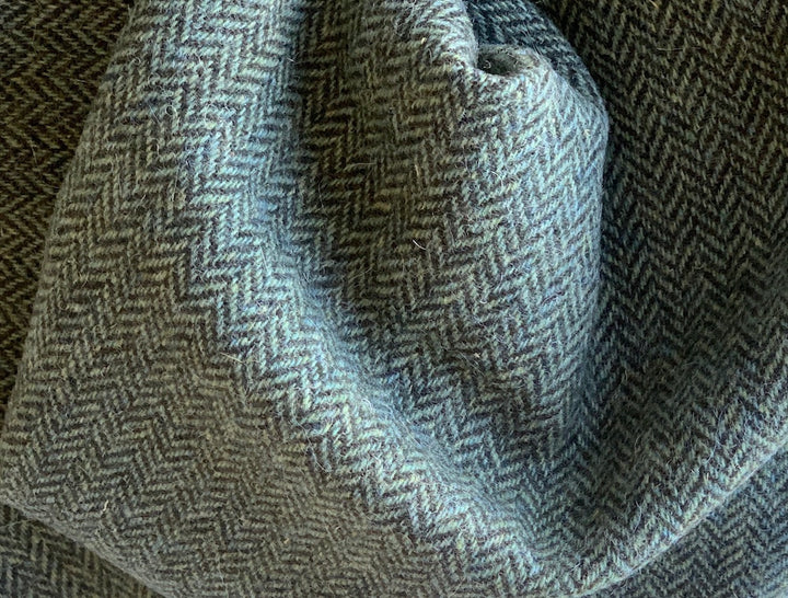 Sea Glass & Charcoal Herringbone Wool Tweed (Made in Ireland)