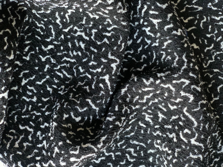 Squiggled Black & White Silk Blend Bouclé (Made in Italy)