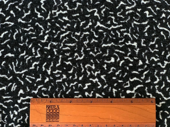 Squiggled Black & White Silk Blend Bouclé (Made in Italy)