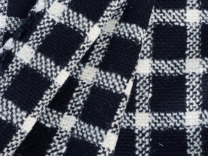 Jet Black & Whipped Cream Plaid Wool Blend Bouclé  (Made in Italy)