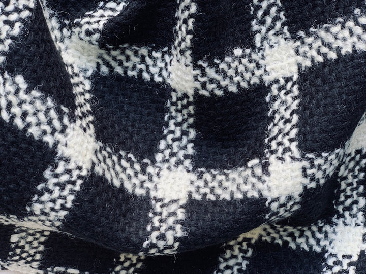 Jet Black & Whipped Cream Plaid Wool Blend Bouclé  (Made in Italy)