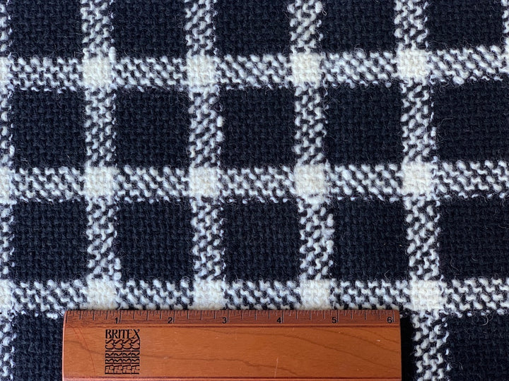 Jet Black & Whipped Cream Plaid Wool Blend Bouclé  (Made in Italy)