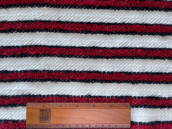 Alberto Ferretti Cockscomb Red, Winter White, & Black Wool Blend Bouclé (Made in Italy)